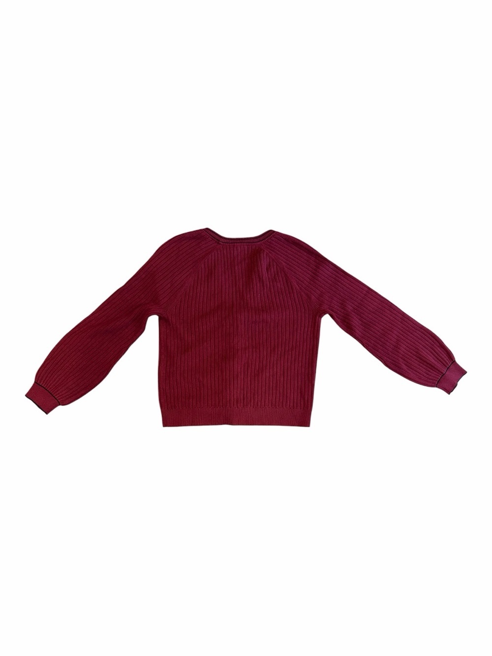 Talbots Ribbed V-Neck Button-Front Cardigan in Burgundy - Picture 3 of 5